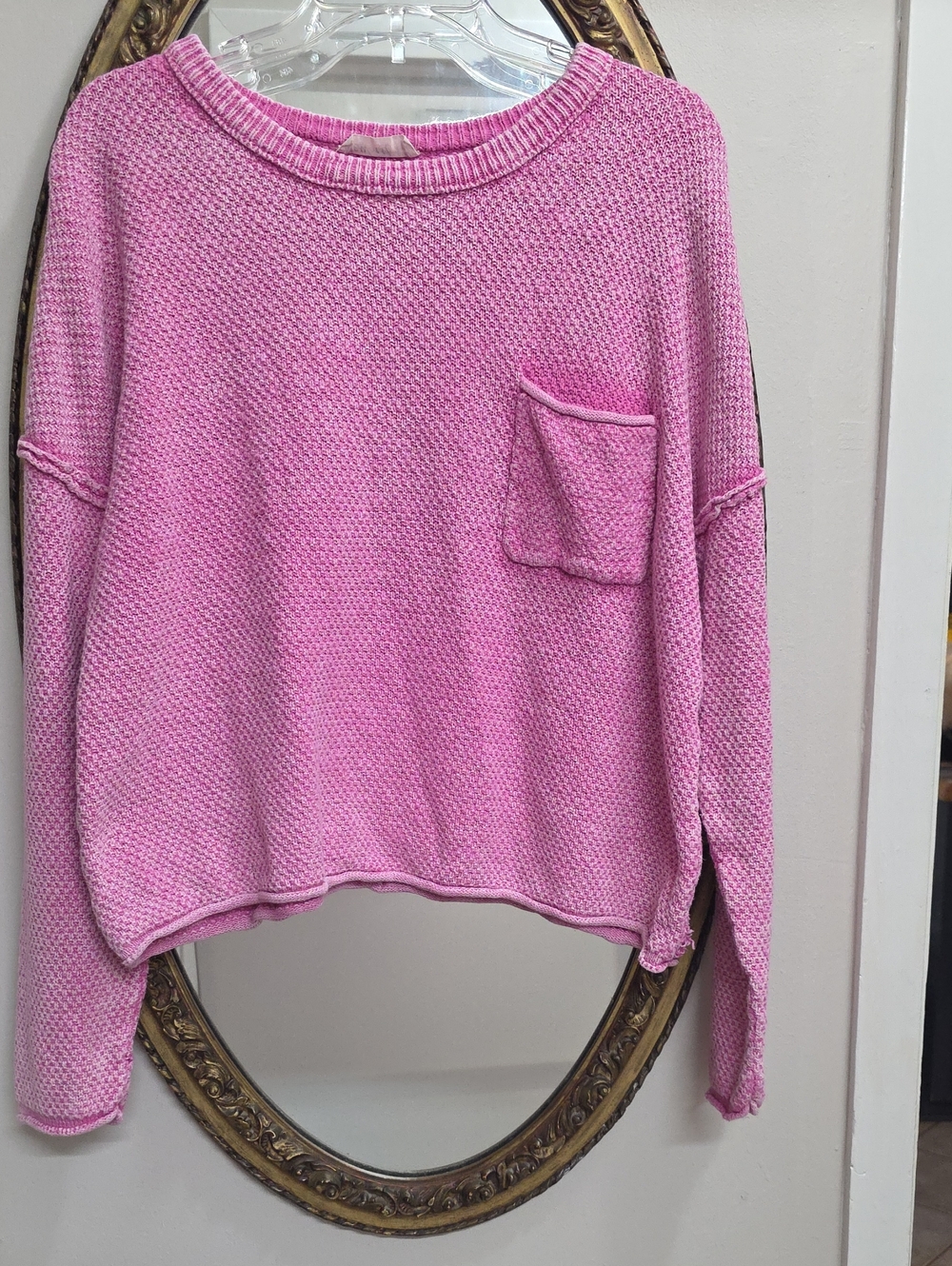 New In - Women's Waffle Knit Pocket Sweater Boxy Crop Size Medium 100% Cotton